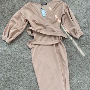 Boohoo Wrap Tie Midi Dress